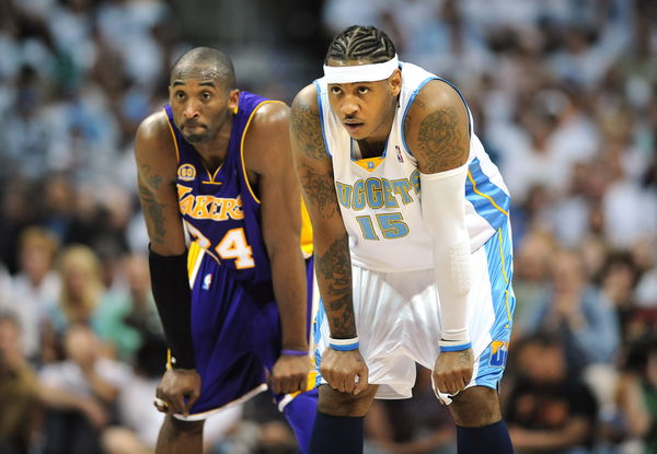 Nuggets Carmelo Anthony and Lakers Kobe Bryant in Game 4 of the NBA Playoffs at the Pepsi Center in