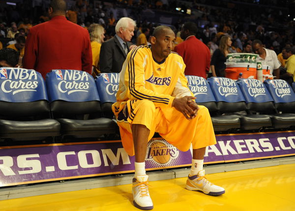 Los Angeles Lakers guard Kobe Bryant #24 before taking the court for the third quarter of play in the Lakers 1105-103 win over the Denver Nuggets in Game 1 of the Western Conference Finals best of seven series Tuesday May, 19, 2009 at the Staples Center.