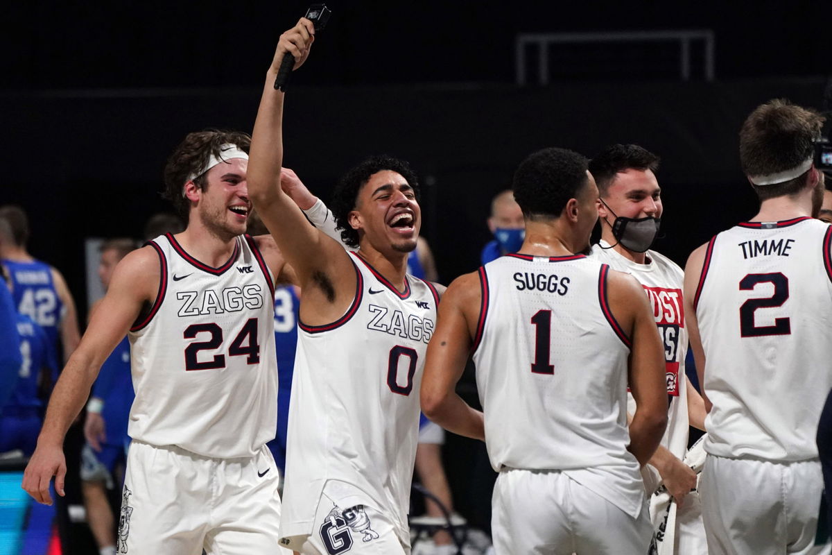 Gonzaga Bulldogs celebrate during the 2021 March Madness tournament