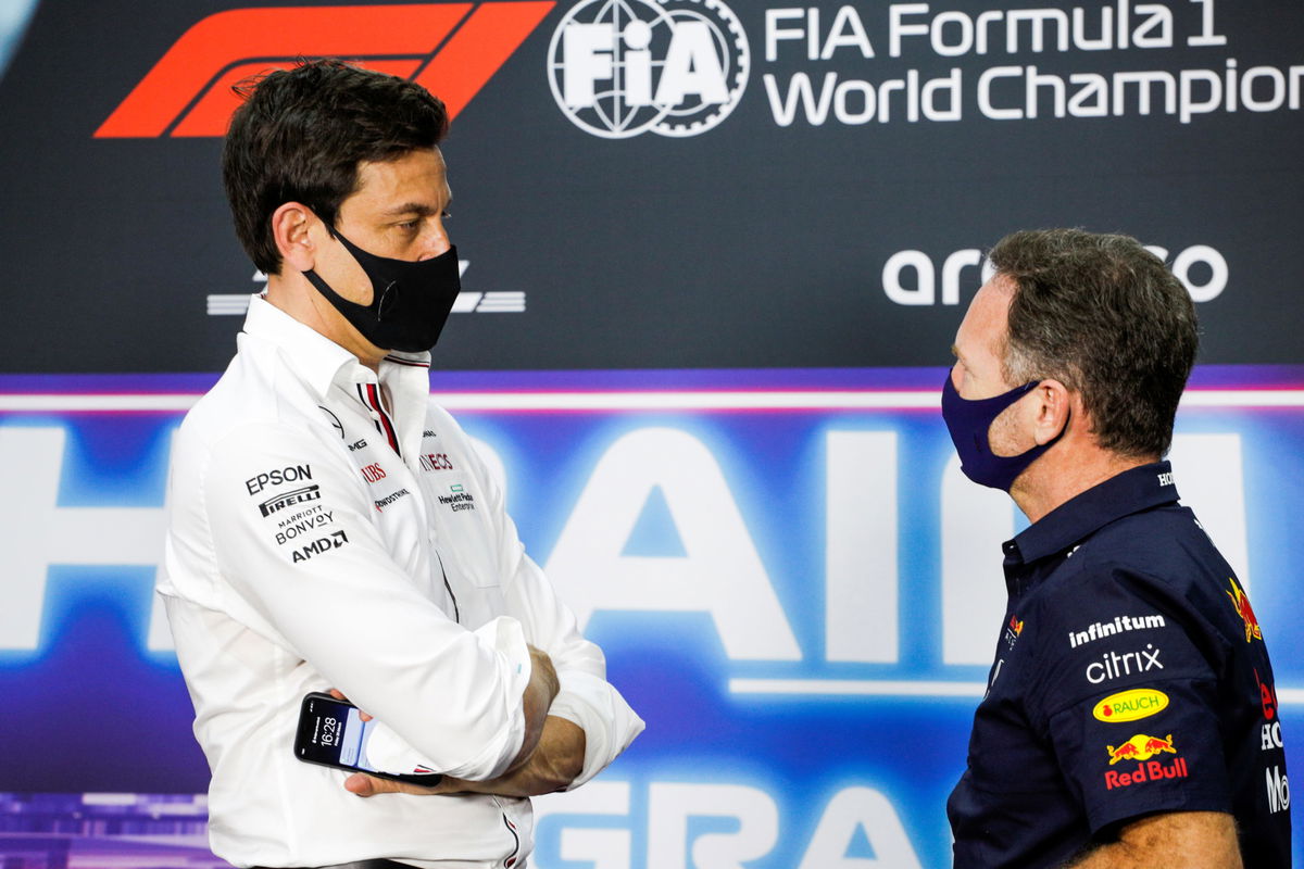 Toto Wolff of Mercedes with Red Bull's Christian Horner