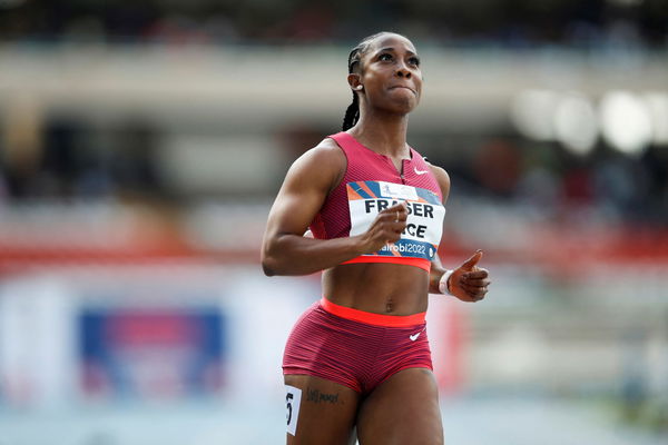 Jamaica&#8217;s Shelly-Ann Fraser-Pryce celebrates winning the women&#8217;s 100 meters race during the third edition of Kip Keino Classic at the Kasarani stadium in Nairobi, in Nairobi