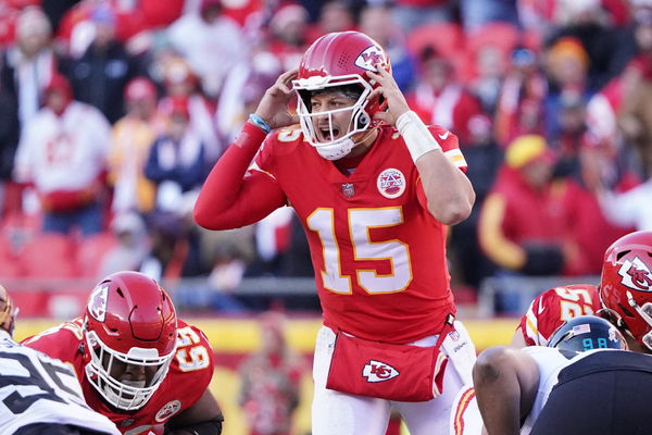 Kansas City Chiefs quarterback Patrick Mahomes (15) scrambles during an NFL  football game against the Washington Football Team, Sunday, Oct. 17, 2021,  in Landover, Md. (AP Photo/Mark Tenally Stock Photo - Alamy