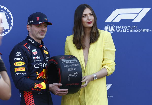 Max Verstappen receives trophy from a bra-less Maria Sharapova in Monaco GP