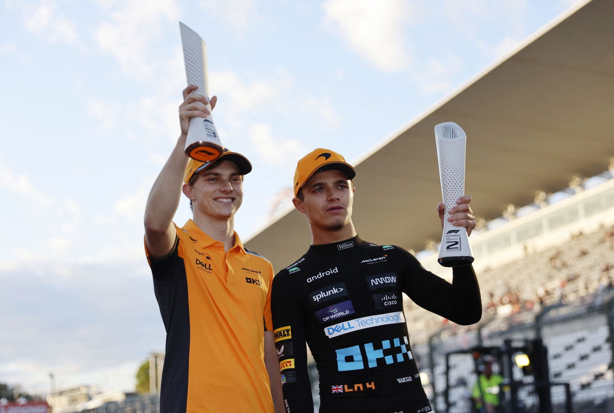 (L) Oscar Piastri and (R) Lando Norris