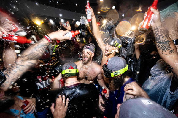 Philadelphia Phillies&#8217; celebration after NLDS win over the Atlanta Braves