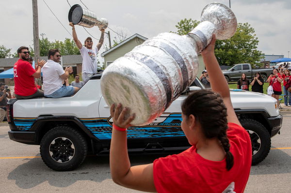 Brandon Montour carries the Stanley Cup through his Six Nations hometown