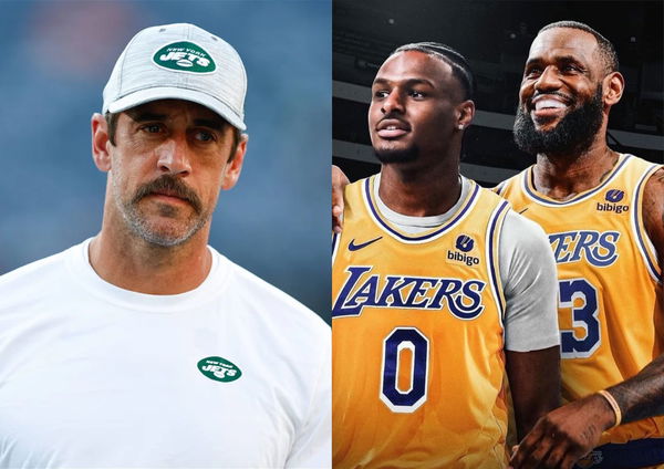 Aaron Rodgers, Bronny James and LeBron James