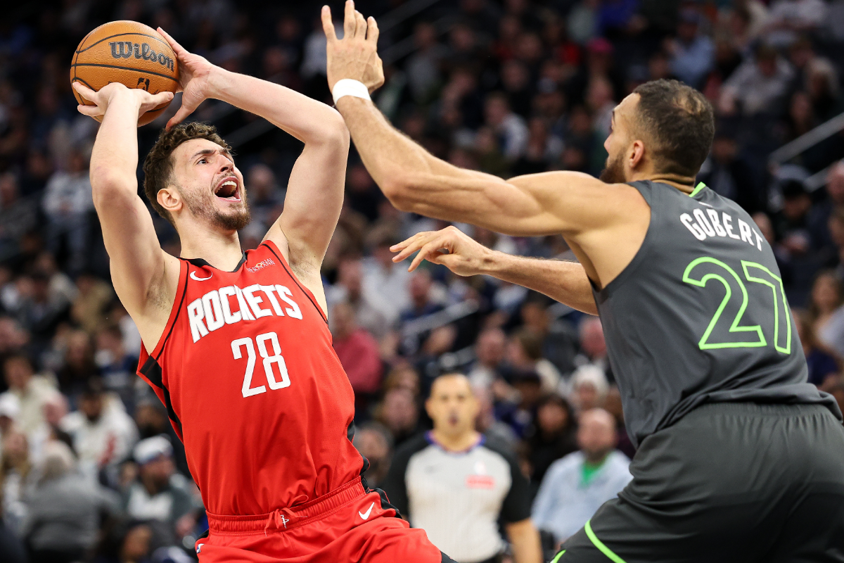 NBA players Alperen Sengun and Rudy Gobert