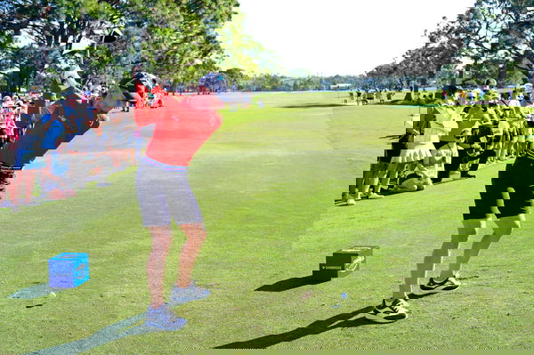 BELLEAIR, FL &#8211; NOVEMBER 13: Hall of Fame golfer Annika Sorenstam plays her tee shot on the 11th hole on November 13, 202