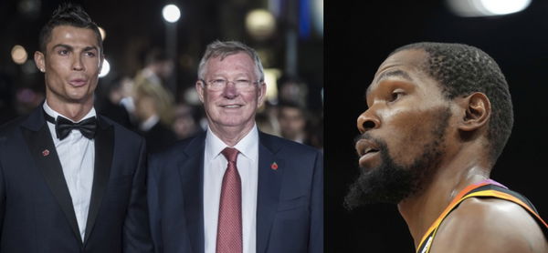 Cristiano Ronaldo, Sir Alex Ferguson, and Kevin Durant Collage