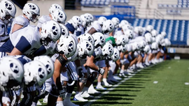 BYU players fall in line at LaVell Edwards Stadium