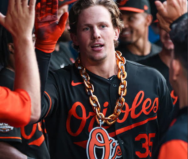 Adley Rutschman wearing the Baltimore Orioles lucky charm