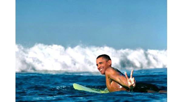 Barrack Obama surfing