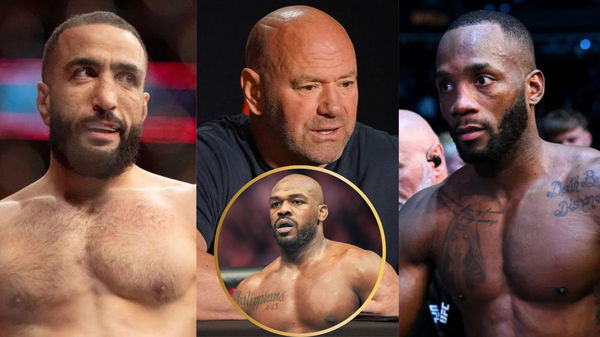 Belal Muhammad, Dana White, Leon Edwards and Jon Jones