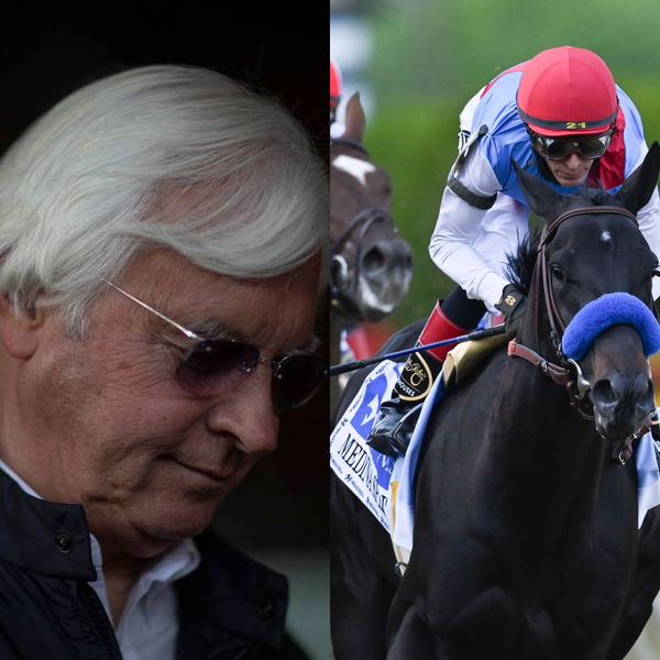 Bob Baffert (L) and Medina Spirit (R) fi