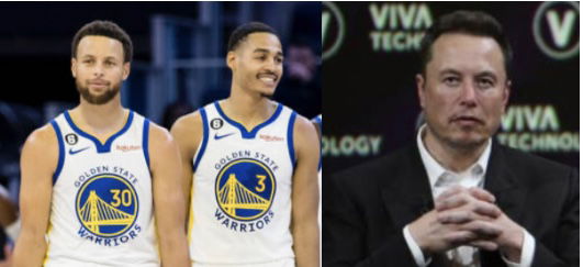 Stephen Curry, Jordan Poole, and Elon Musk Collage