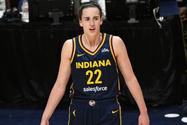 September 22, 2024: Indiana Fever guard Caitlin Clark (22) looks on during game 1 of the first round of the WNBA, Basket