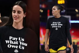 Caitlin Clark and Napheese Collier in Pay Us What You Owe Us