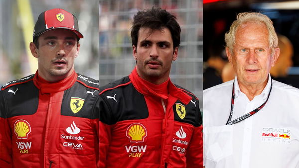 Charles Leclerc (L), Carlos Sainz (Center), and Helmut Marko (R)