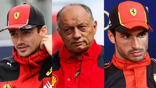 Charles Leclerc, Fred Vasseur, and Carlos Sainz