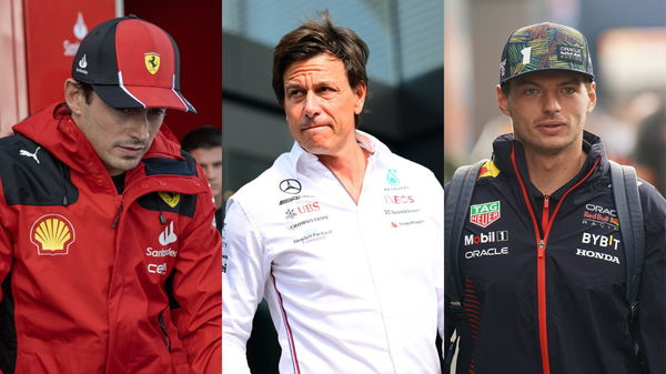 Charles Leclerc (L), Toto Wolff (Center), and Max Verstappen (R)