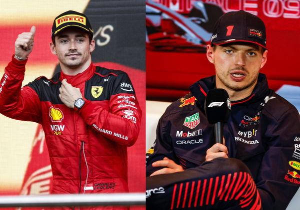 Charles Leclerc (L) and Max Verstappen (R)