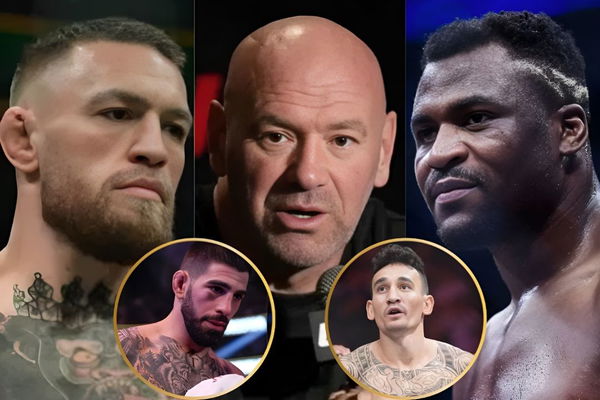 Conor McGregor, Dana White, Francis Ngannou, Ilia Topuria and Max Holloway