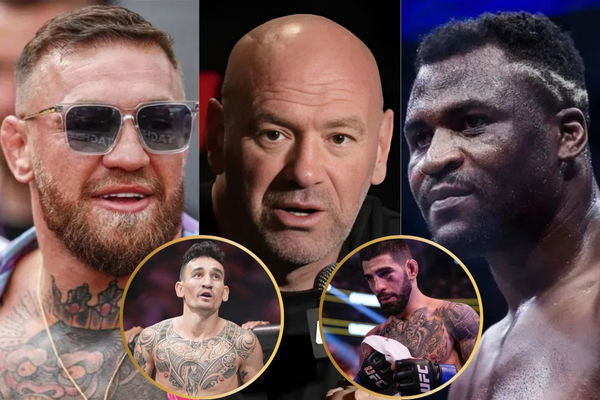 Conor McGregor, Dana White, Francis Ngannou, Max Holloway and Ilia Topuria