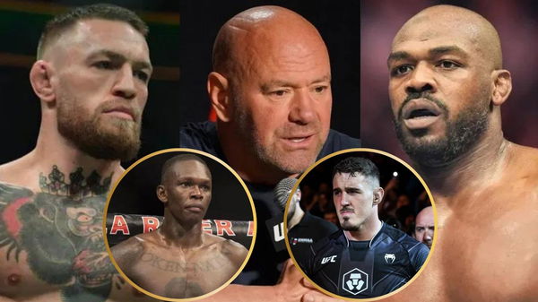 Conor McGregor, Dana White, Jon Jones, Israel Adesanya and Tom Aspinall