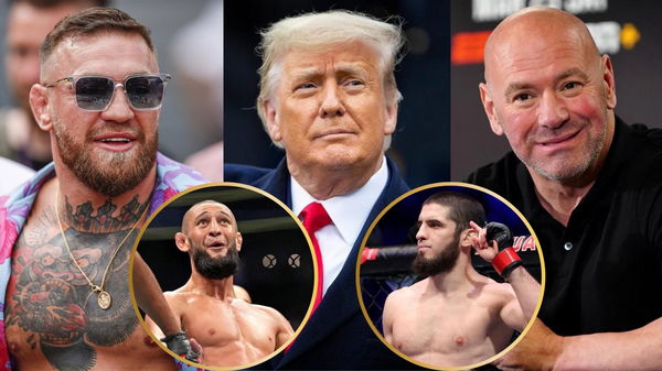 Conor McGregor, Donald Trump, Dana White, Khamzat Chimaev and Islam Makhachev