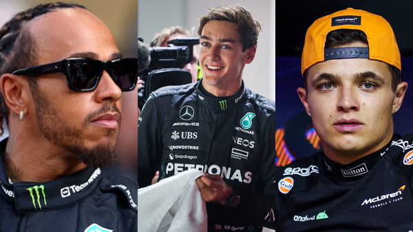 Lewis Hamilton, George Russell and Lando Norris