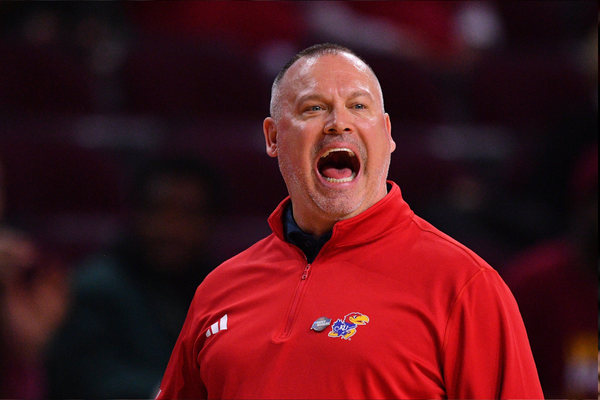 LOS ANGELES, CA &#8211; MARCH 23: Kansas Jayhawks head coach Brandon Schneider screams out instructions during the Michigan Wolverines game versus the Kansas Jayhawks in the first round of the NCAA, College League, USA Division I Women s Championship on March 23, 2024, at the Galen Center in Los Angeles, CA. (Photo by Brian Rothmuller Icon Sportswire) NCAA BASKETBALL: MAR 23 Div I Women s Championship First Round &#8211; Michigan vs Kansas EDITORIAL USE ONLY Icon240323012