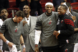 Udonis Haslem, Mike Miller, Chris Bosh, LeBron James and Dwyane Wade
