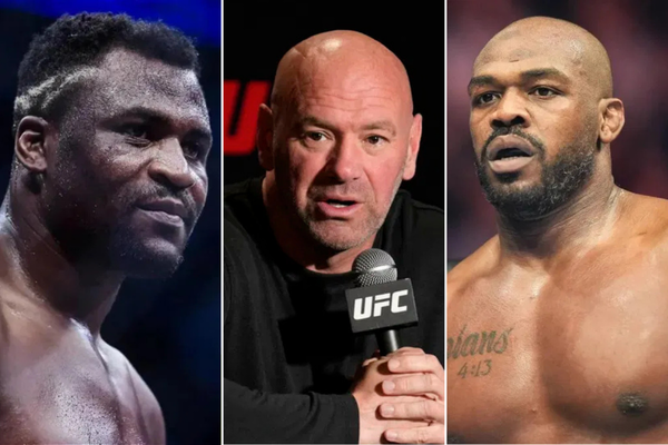 Francis Ngannou, Dana White and Jon Jones