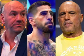Dana White, Ilia Topuria and Joe Rogan