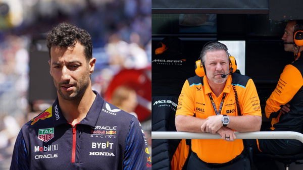 (L) Daniel Ricciardo and (R) Zak Brown