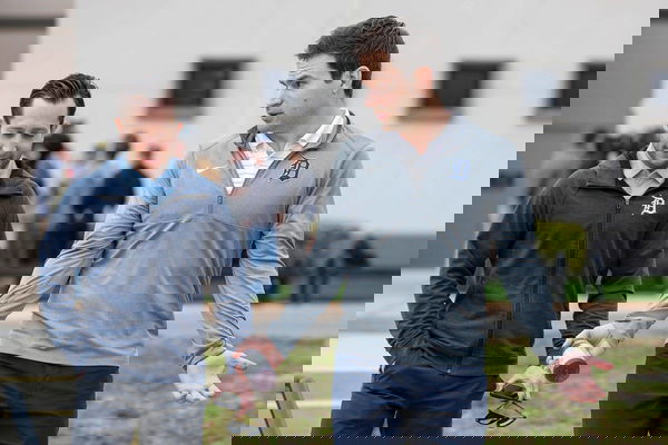 Syndication: Detroit Free Press Detroit Tigers president of baseball operations Scott Harris, right, talks with general