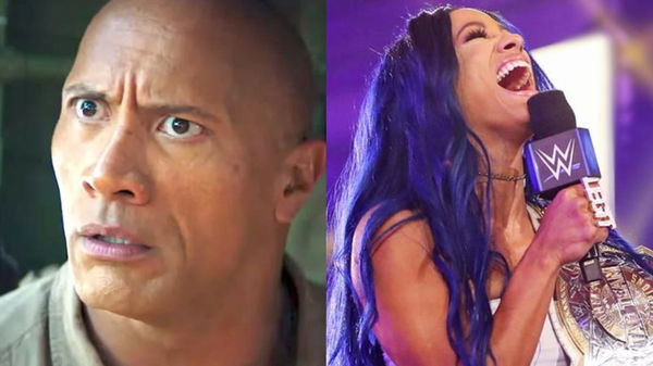 Dwayne johnson shocked and sasha banks laughing