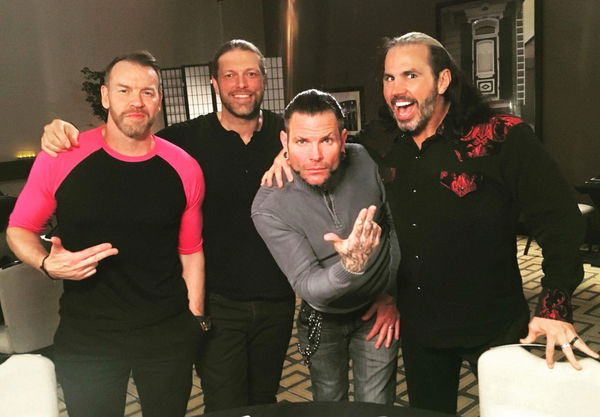 Edge and Christian with Matt and Jeff Hardy