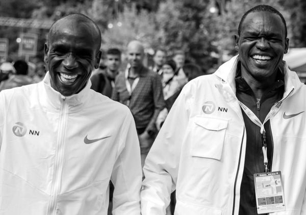 Eliud Kipchoge and Patrick Sang