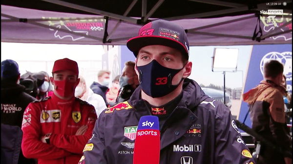 EnA5yGiWMAYRed Bull driver Max Verstappen giving interview to Sky Sportsb61L