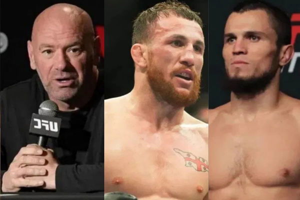 Dana White, Merab Dvalishvili and Umar Nurmagomedov