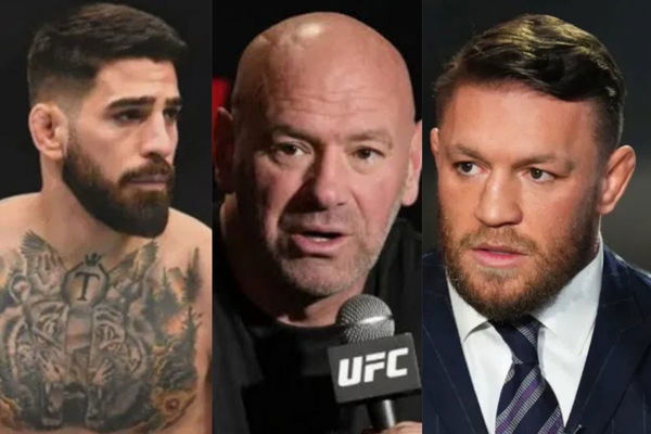 Ilia Topuria. , Dana White and Conor McGregor