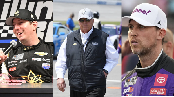 Kyle Busch, Rick Hendrick and Denny Hamlin