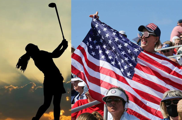 Female Golfer silhouette and American fans image