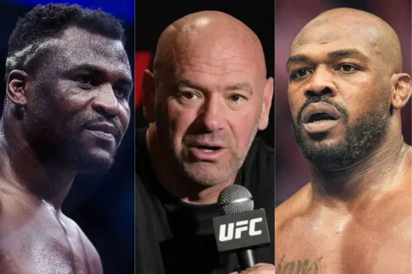 Francis Ngannou, Dana White and Jon Jones