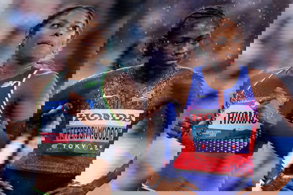 Gabby Thomas and Melissa Jefferson-Wooden