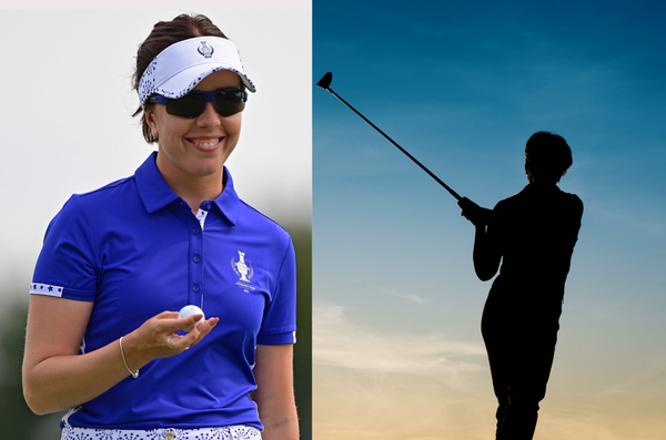 Georgia Hall and female golfer silhouette