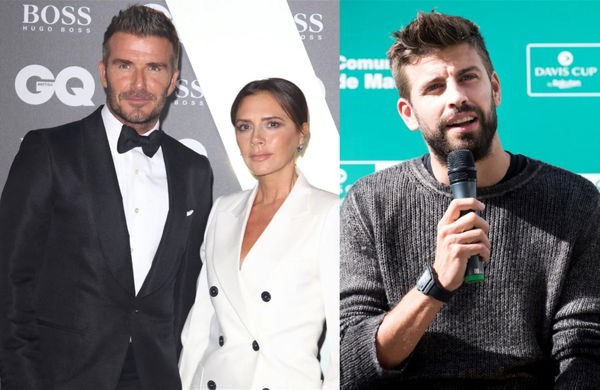 Gerard Pique, David Beckham and Victoria Beckham