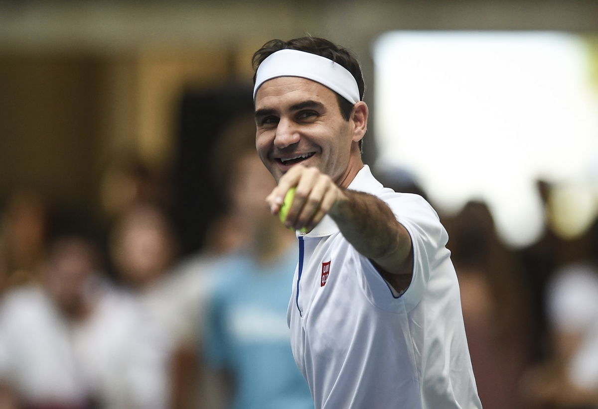 Roger Federer pointing at the camera